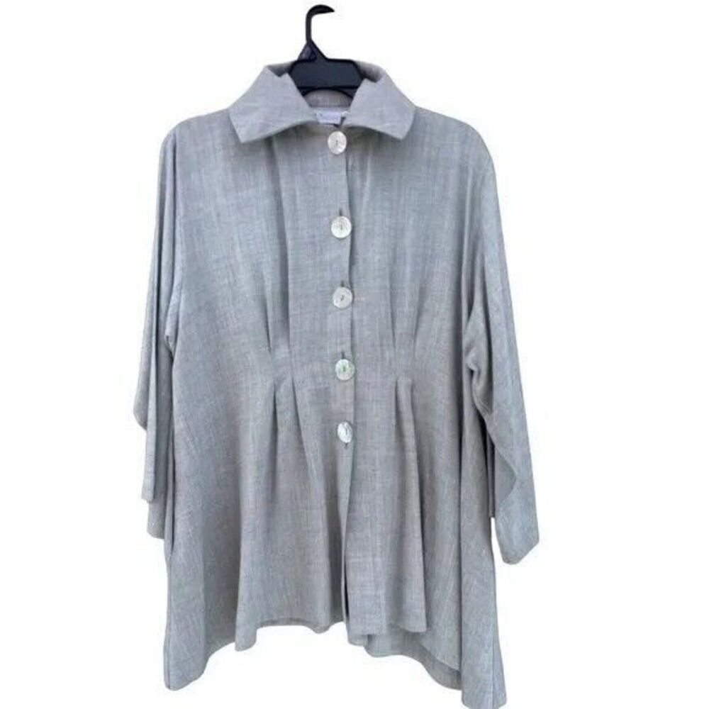 Betsys Light Gray Button-Up Linen-Blend Jacket Top One Size Made In USA